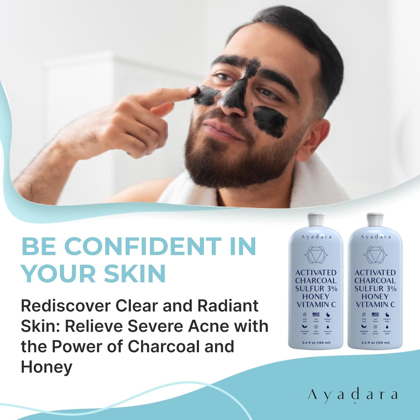 Ayadara Severe Acne Charcoal Face Wash, 3.4 fl oz