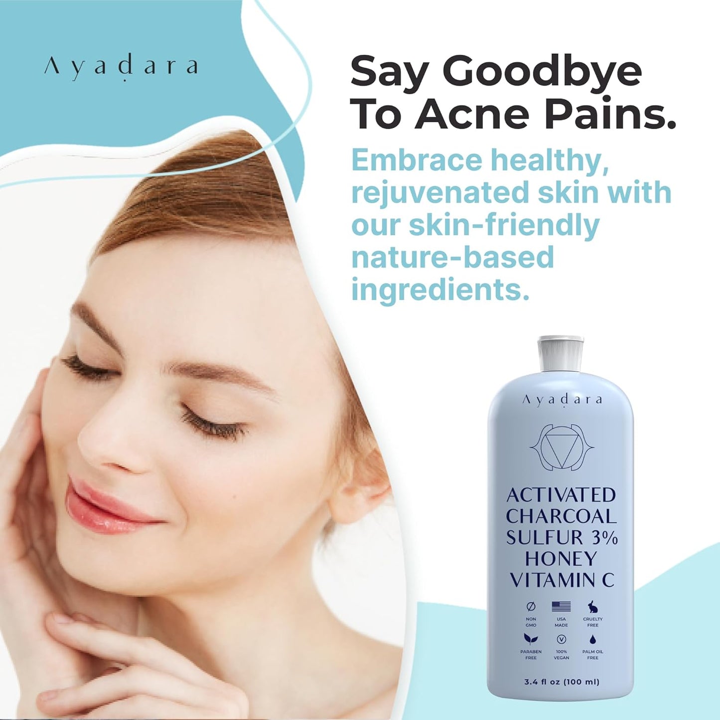 Ayadara Severe Acne Charcoal Face Wash, 3.4 fl oz