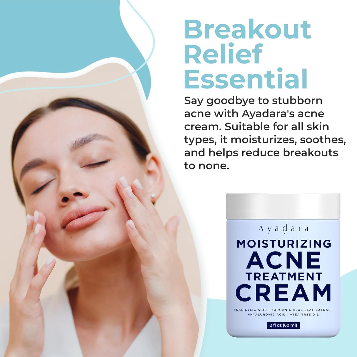 Ayadara Breakout Warrior Acne Cream Moisturizer for Face and Body 2 fl oz