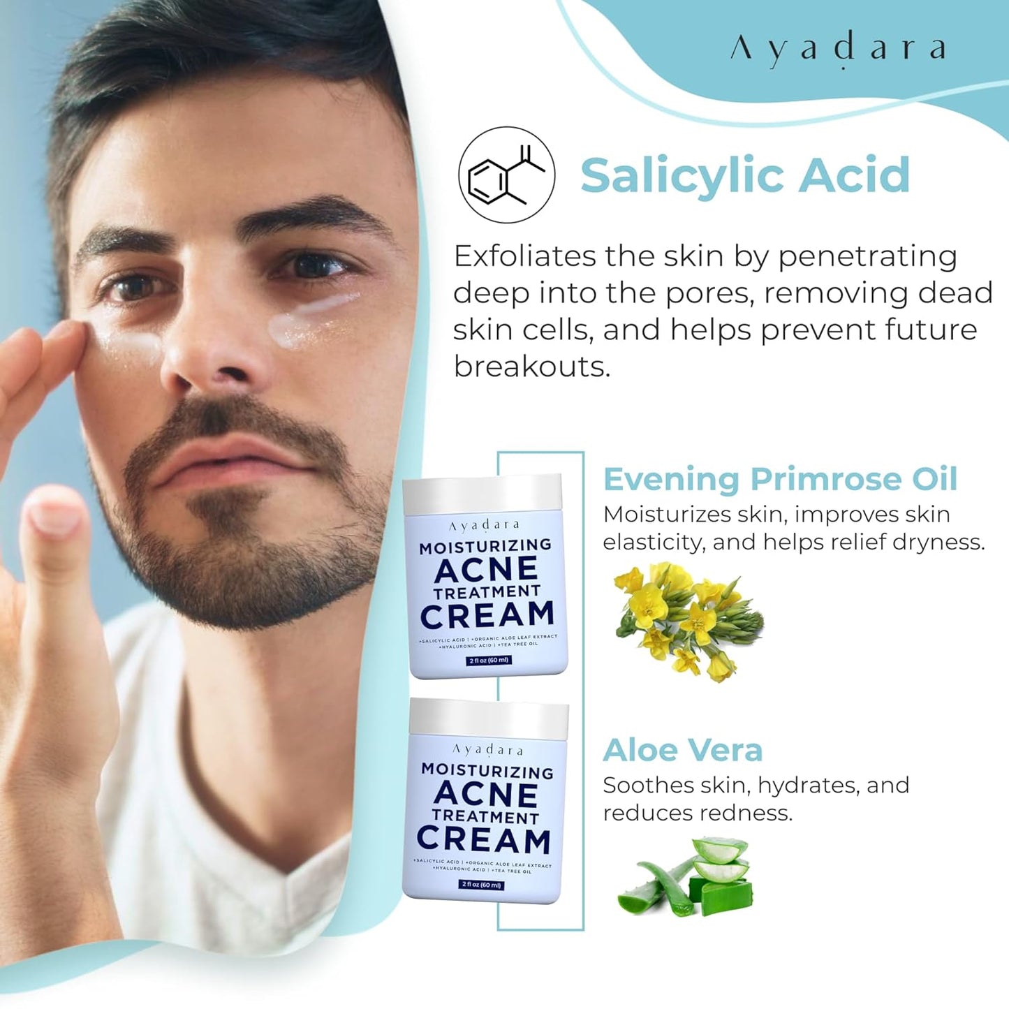 Ayadara Breakout Warrior Acne Cream Moisturizer for Face and Body 2 fl oz