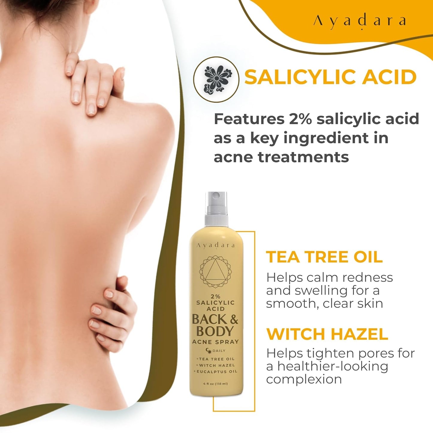 Ayadara Acne Treatment Body Spray 4 fl oz (3 Pack)