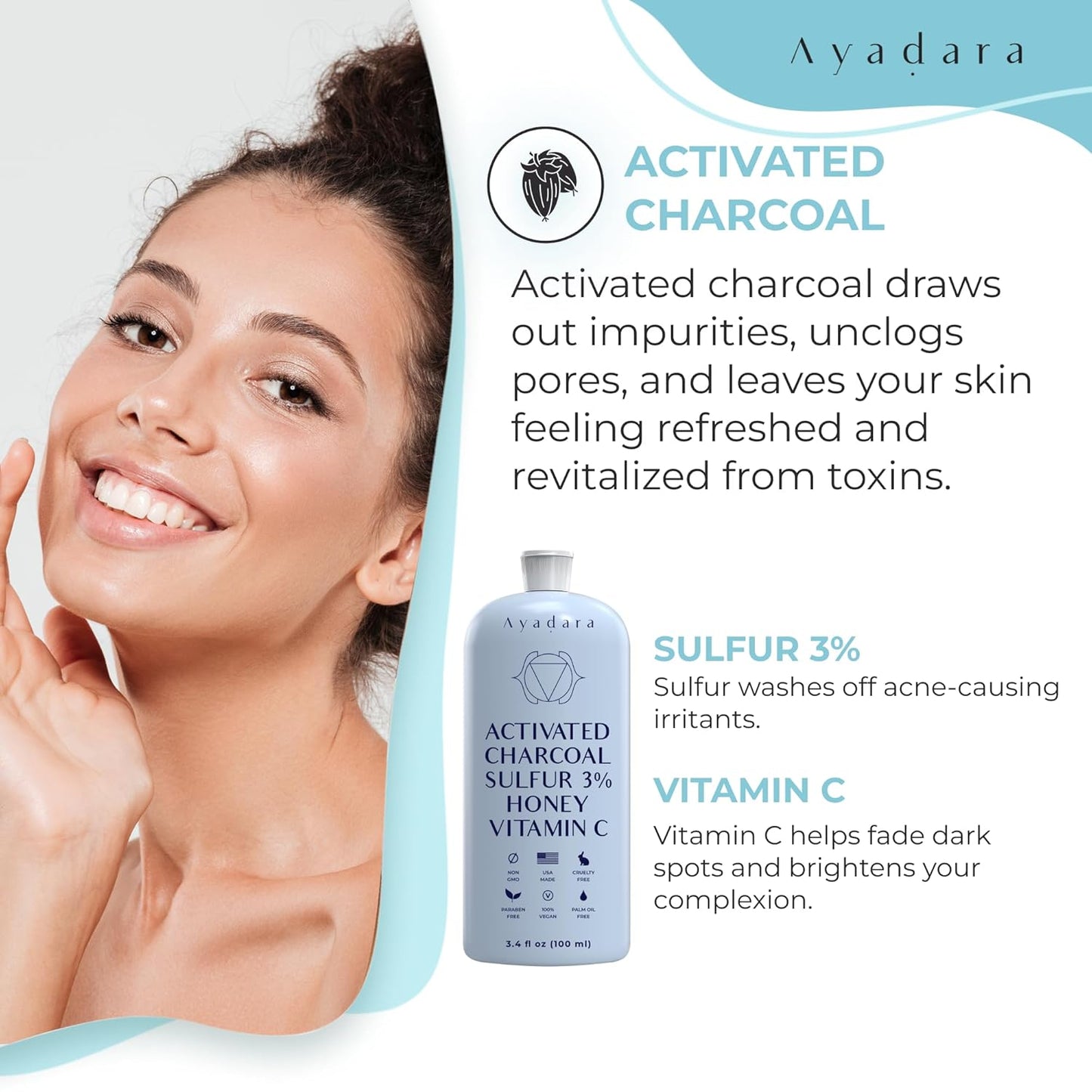 Ayadara Severe Acne Charcoal Face Wash, 3.4 fl oz