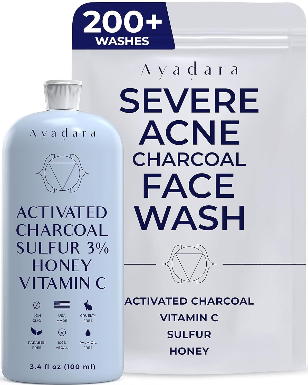 Ayadara Severe Acne Charcoal Face Wash, 3.4 fl oz