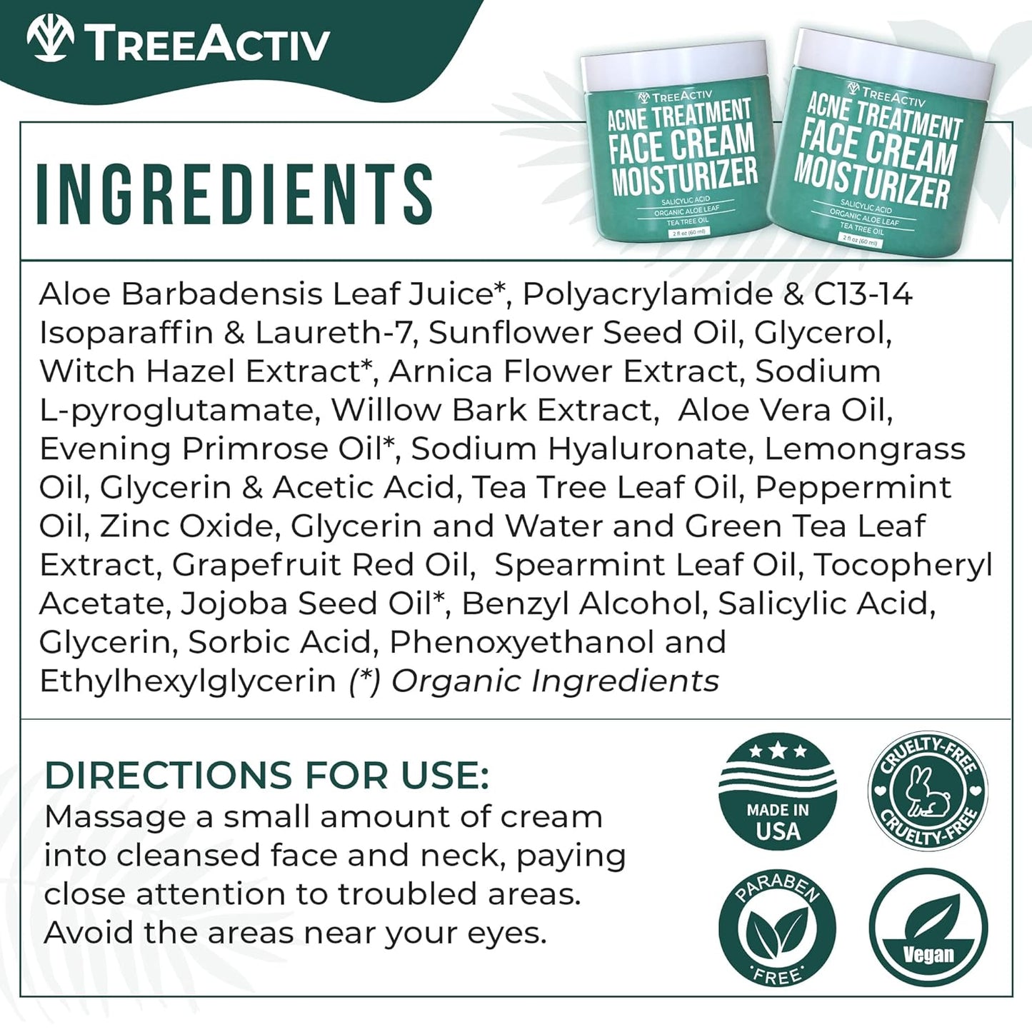 TreeActiv Acne Eliminating Face Cream 2 fl oz