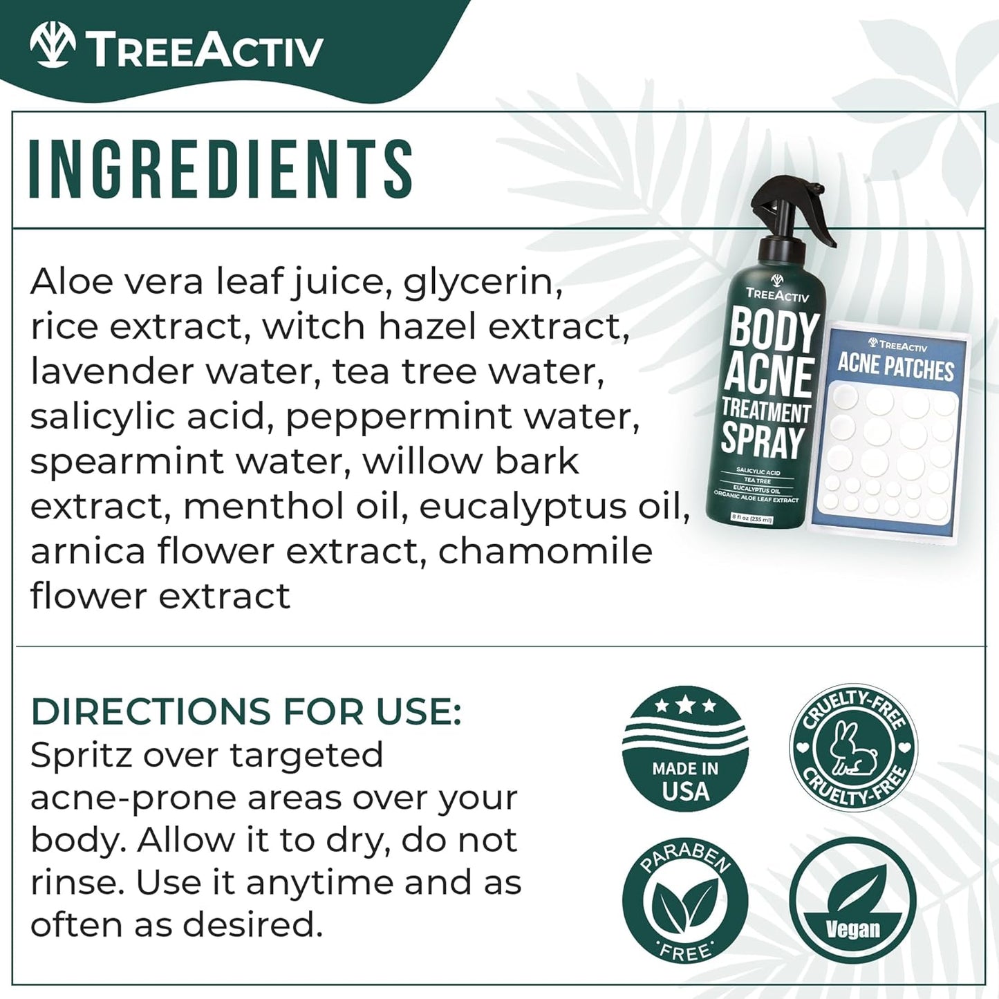 TreeActiv Acne Eliminating Body Spray 8 fl oz