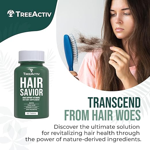 TreeActiv Hair Savior Supplement 60 Capsules | Hair Vitamins for Hair Growth, Hair Growth Supplement with Biotin, Vitamins for Hair Growth Women and Men