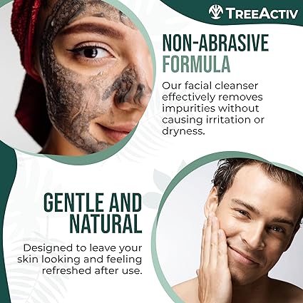 TreeActiv Charcoal Acne Face Wash 3.4 fl oz | Natural Cleanser for Clear, Smooth Skin