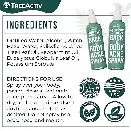 TreeActiv Acne Body Spray 4 fl oz (Pack of 2) | Severe Acne Body Spray - Gentle, Benzoyl Peroxide-Free Solution