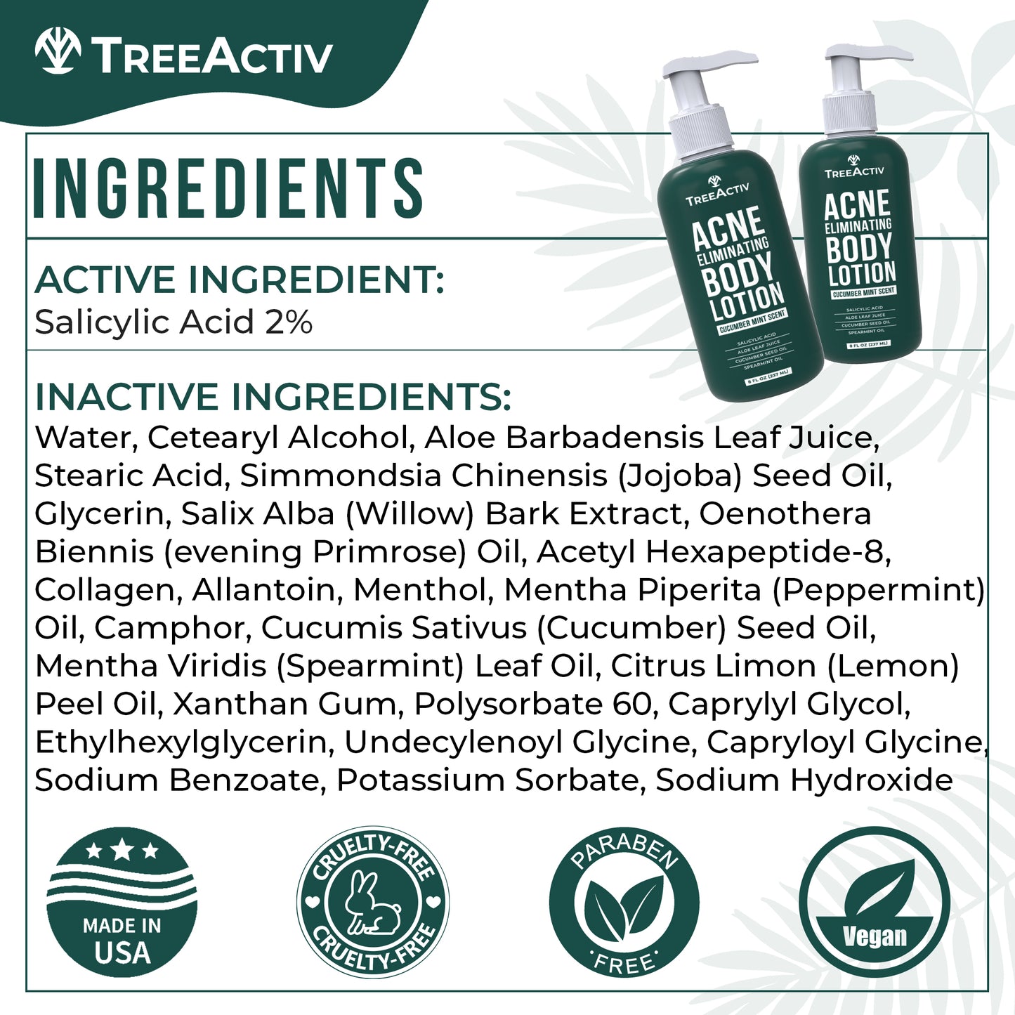 TreeActiv Acne Eliminating Body Lotion 8 fl oz | Clear Skin & Cucumber Mint Freshness