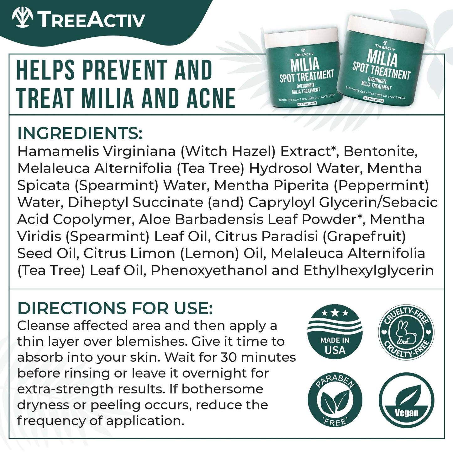 TreeActiv Milia Spot Treatment 0.5 fl oz | Natural Acne Drying Cream for Clear Skin