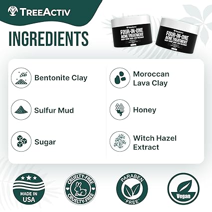 TreeActiv Four-in-One Acne Treatment 4 fl oz | Sulfur, Bentonite Clay, Grapefruit Oil