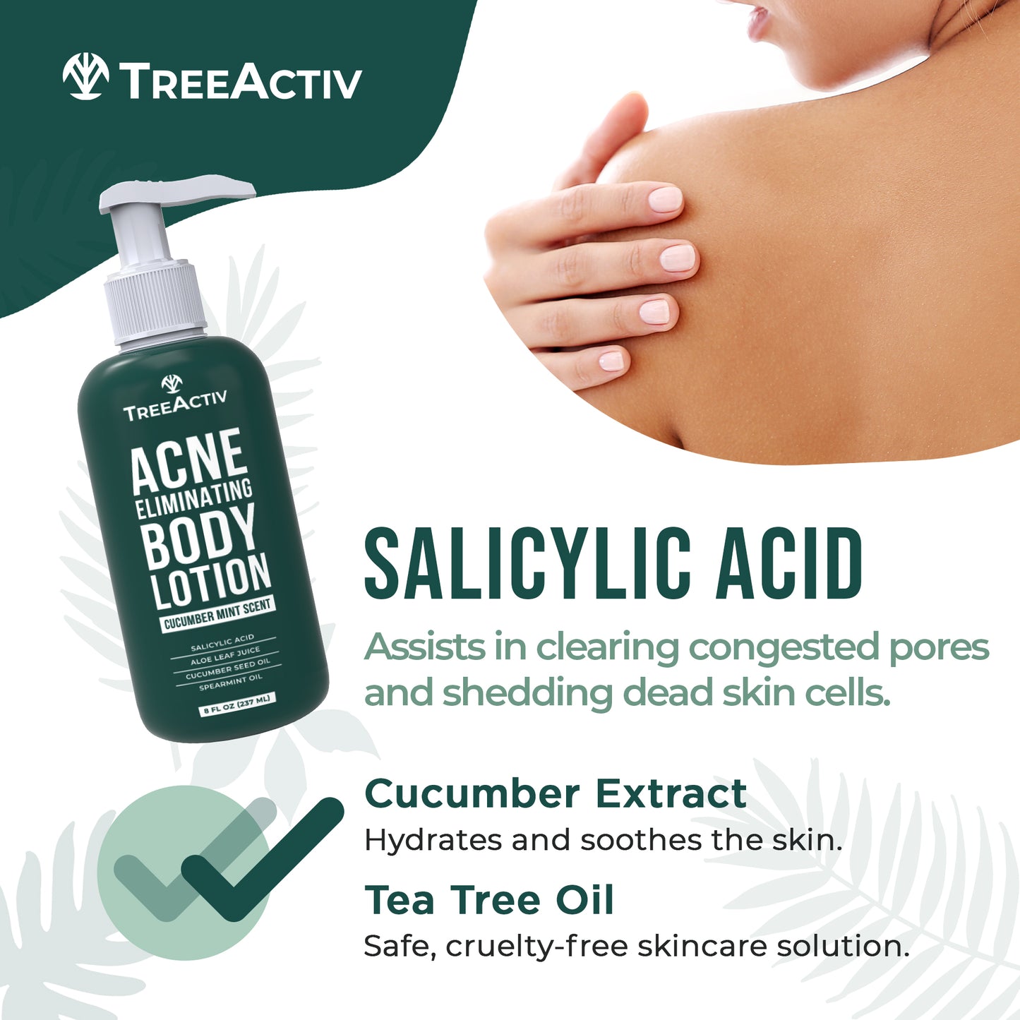 TreeActiv Acne Eliminating Body Lotion 8 fl oz | Clear Skin & Cucumber Mint Freshness