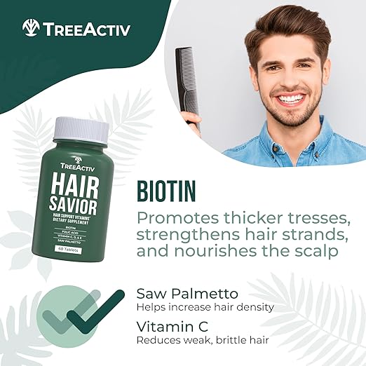 TreeActiv Hair Savior Supplement 60 Capsules | Hair Vitamins for Hair Growth, Hair Growth Supplement with Biotin, Vitamins for Hair Growth Women and Men